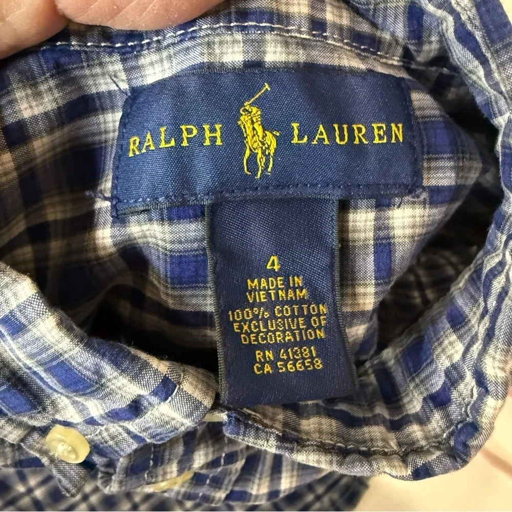Ralph Lauren Button Down Shirt Long Sleeves Blue Plaid Boy’s Size 4
